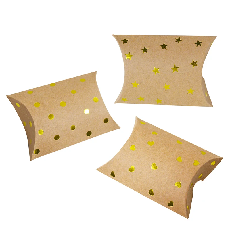 10Pcs Pillow Shaped Paper Candy Box Cookie Packaging Bag Bronzing Kraft Paper Gold Silver Thank you Bag Party Gift Decorations