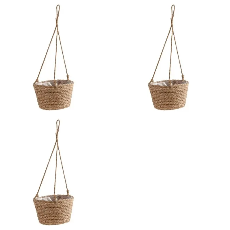 ABMS-3X Garden Hanging Planter Macrame Plant Storage Basket Jute Rope Woven Indoor Outdoor Flower Pot Holder Primary Color M