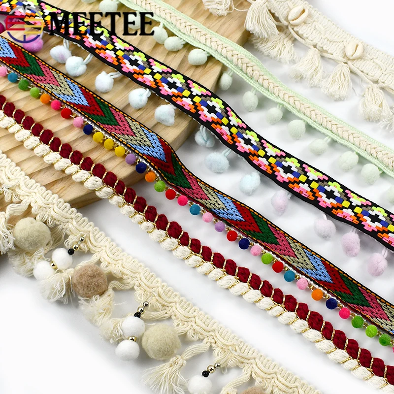 

2Yards Meetee Pompom Trim Ball Cotton Tassel Fringe for Coat Curtain Decoration Lace Knitted Ribbon DIY Garment Sewing Accessory