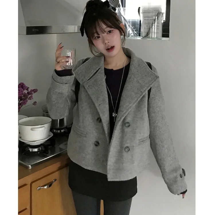 معطف صوفي أنيق للنساء فضفاض مناسب بياقة بدلة كلاسيكية مزدوجة الصدر كيت أور توب ملابس خارجية للخريف والشتاء #2