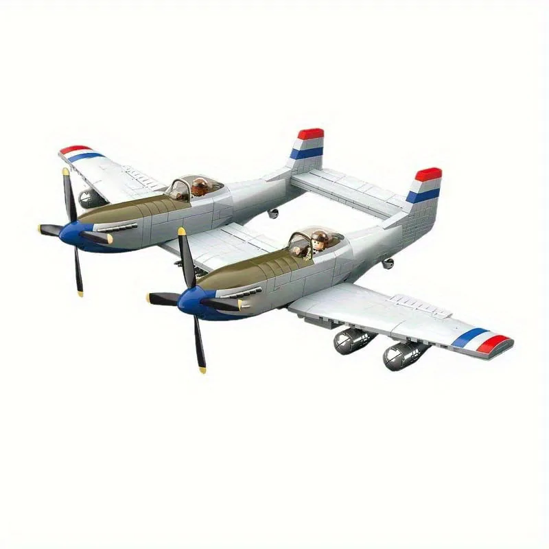 1107 Pcs Premium Twin-Body Vintage Propeller Airplane Building Set Dual Fuselage Retro Aircraft Movable Propellers Detailed Wing Structure Brick Model DIY Desktop Collectible Gift For Adult Aviation Hobby Enthusiasts