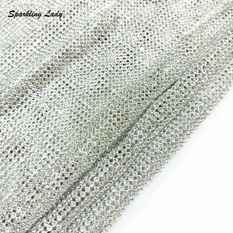 Sparkly Crystal Fabric 3MM Aluminum Glass Rhinestone Mesh Fabric for DIY Chainmail Dress Bag Garment Body Jewelry Designer