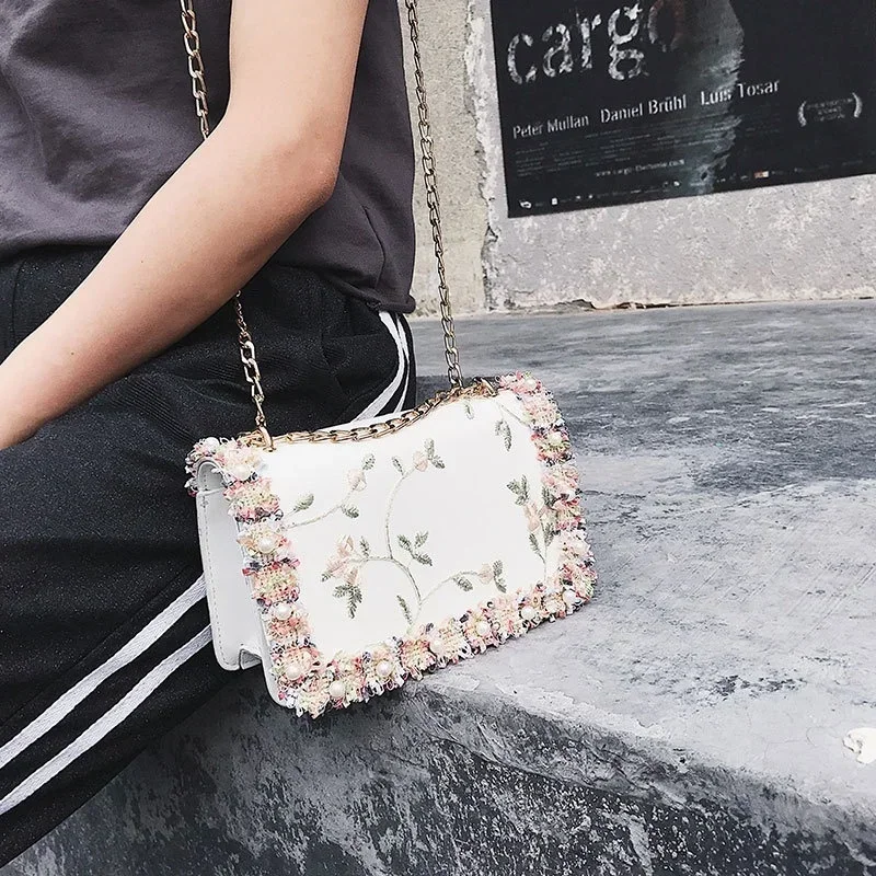 Neue Mode Frauen Blumen gedruckt Mini Ketten tasche Umhängetasche Einkaufstasche Handtasche – Detail 4