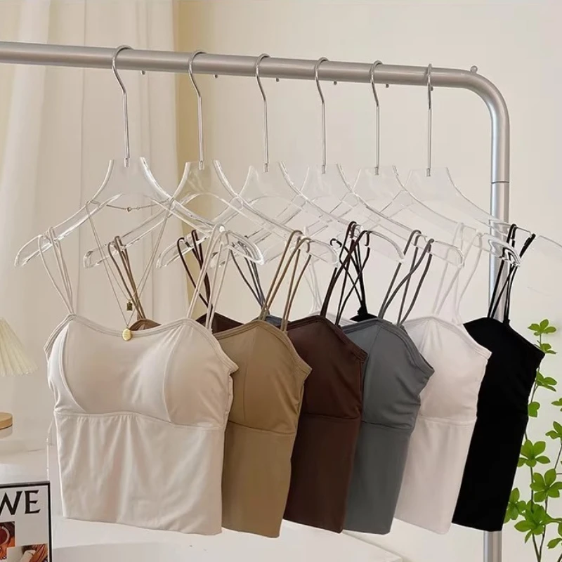 Crop Top Damen 2026 Sommer Dünner Schulterriemen Eisseide Camisole mit Brustpolster Atmungsaktives U-Rücken Basic Tank Top