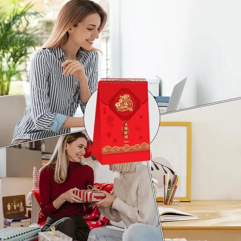 Chinees Nieuwjaarskalender 2025 Draagbare Desktop Kalender Bureaukalender Dik Papier 2025 Kalender Voor Familie Vrienden Verjaardag