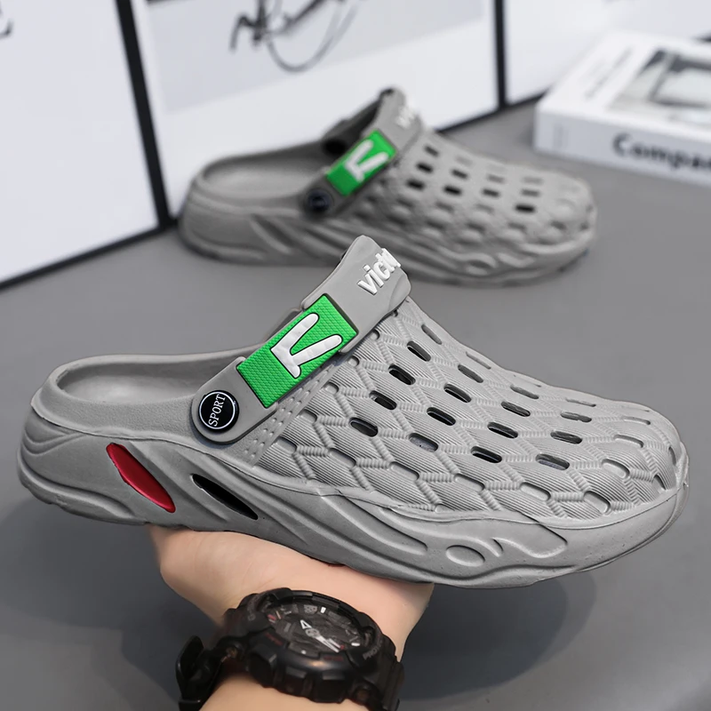 Mens Clogs Rubber Sandals Garden Shoes Outdoor Slippers Aqua Beach Shoes With Holes Upstream River Creek Big Size