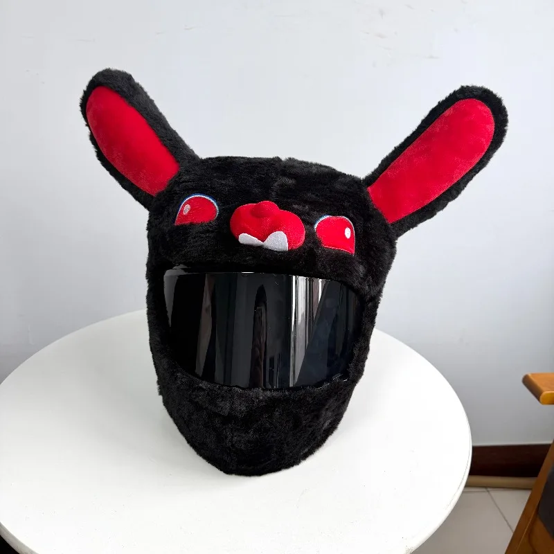 Cute Bunny Ear Plush Motorcycle Helmet Cover, Universal Full Face Motorbike Helmet Sleeve, Funny Riding Decoration Accessory