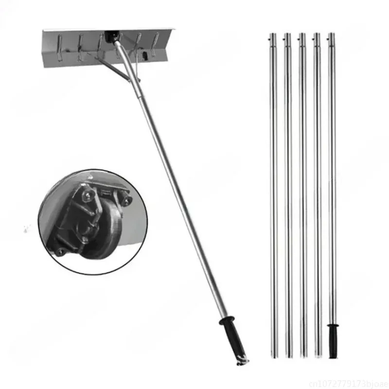 Roof Snow Rake Extendable Removal Tool Aluminium Alloy with Two Wheels Snow Pusher for Driveway Dribs Snow House Roof Wet Leaves