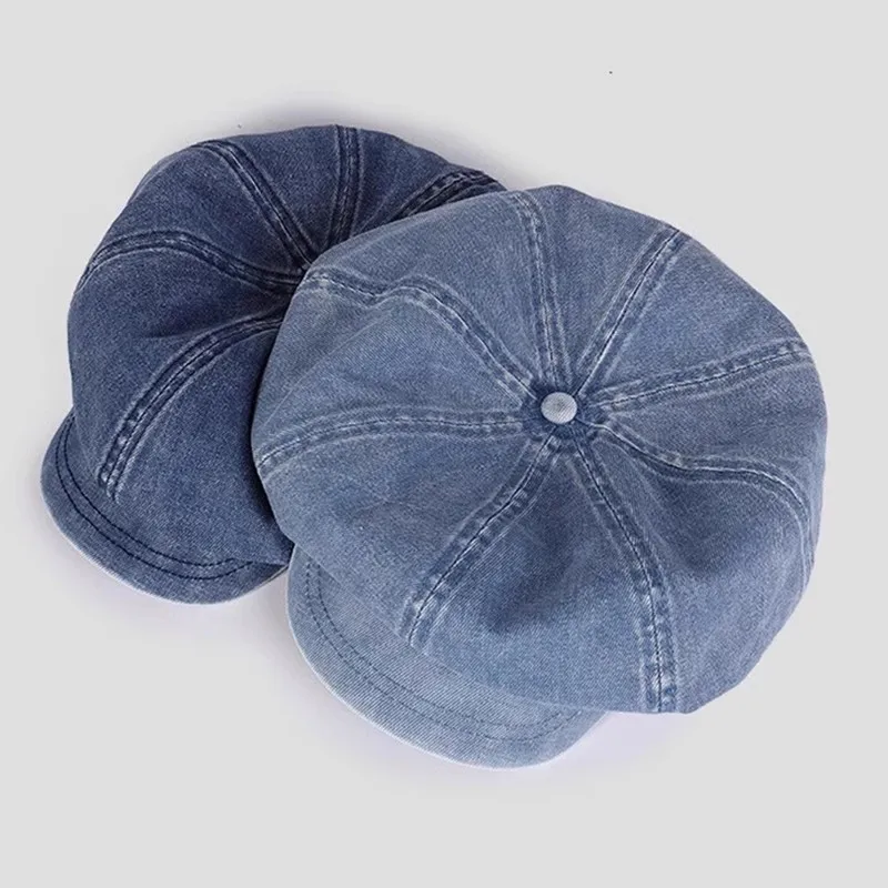 Retro Casual Women Newsboy Hat Spring Summer Thin Cotton Denim Beret Hat Vintage Grils Octagonal Cap Fashion Hip Hop Caps Gorras