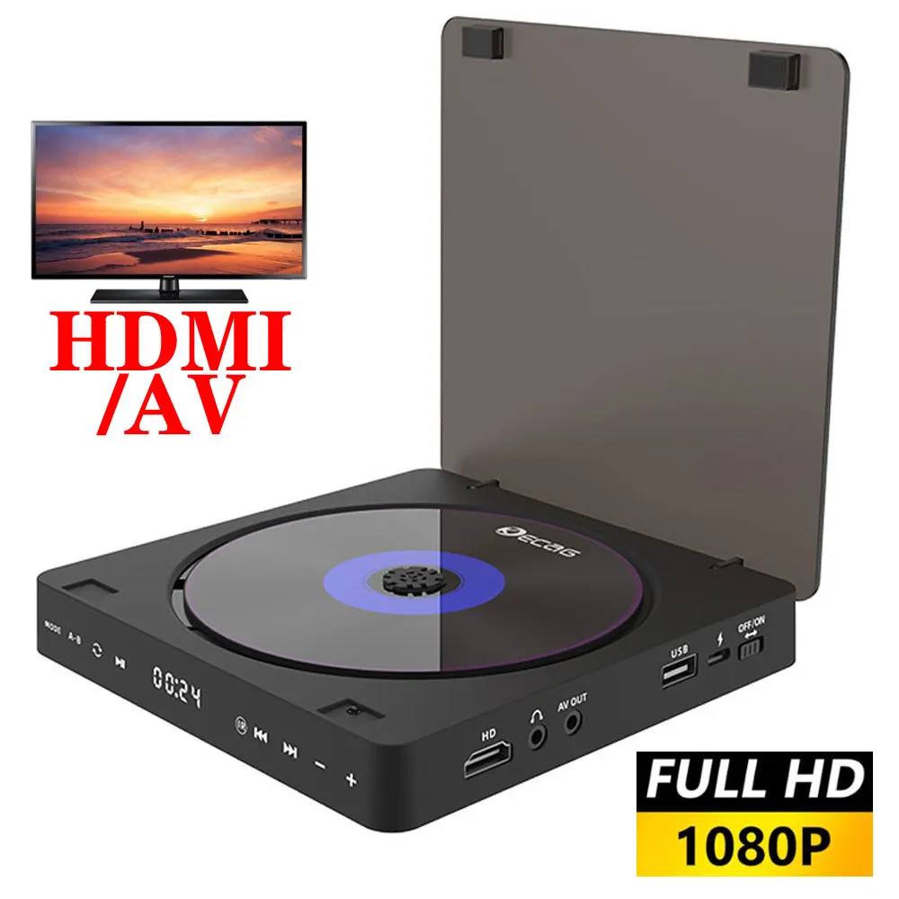 Lecteur DVD KC-708 HD 1080P Portable CD VCD Hifi Lecteur Vidéo Stéréo Fonctionne pour Projecteur TV