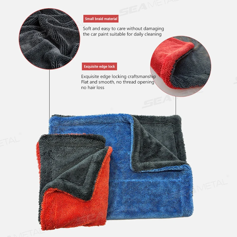 SEAMETAL High-end ไมโครไฟเบอร์ผ้าเช็ดตัวล้างรถ 1200GSM การดูดซึมน้ําสูงทําความสะอาดผ้าขนหนูหลายขนาดผ้าซักผ้าสองด้าน