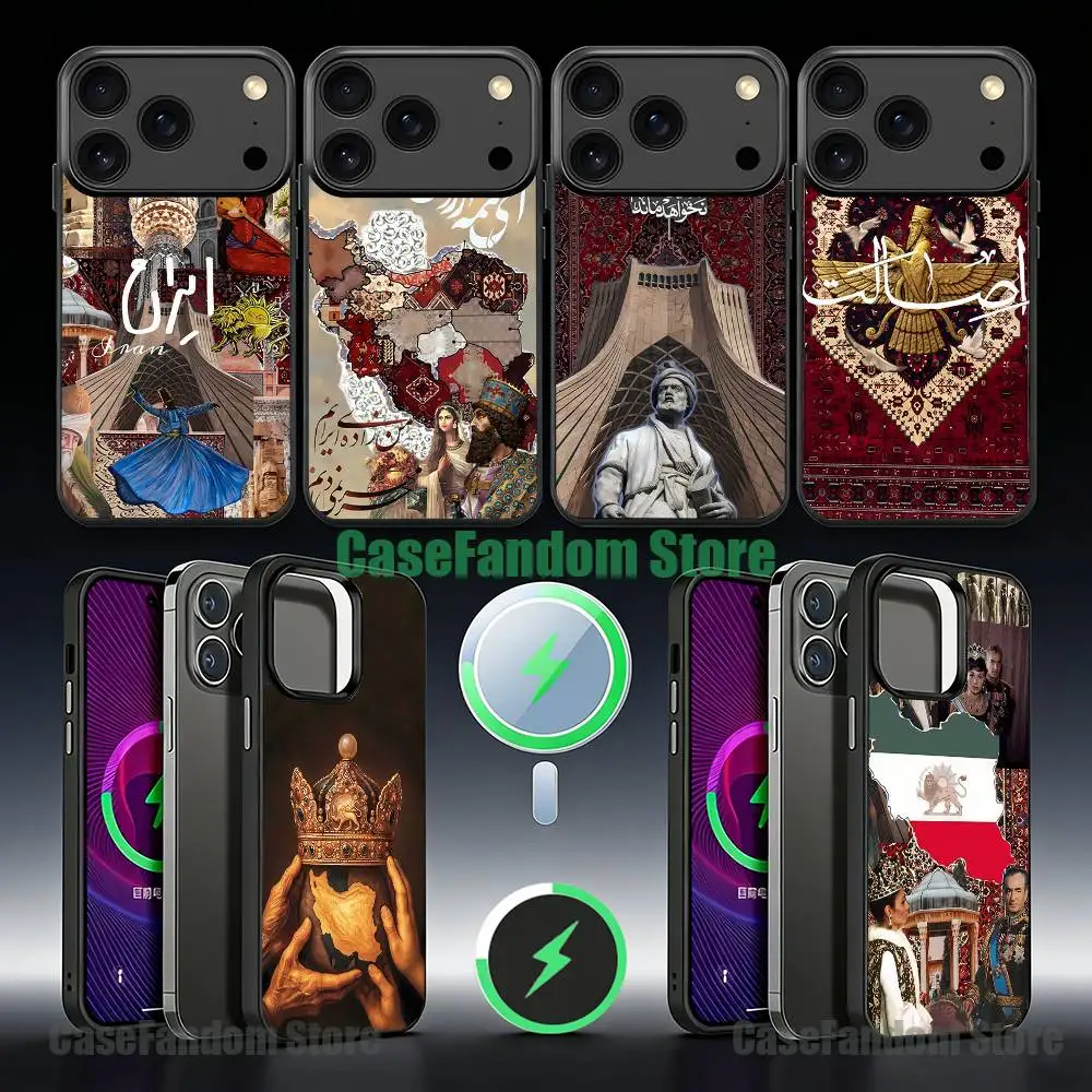 

History Iran Shah Art wallpaper Magnetic Wireless Charging Black Phone Case For iPhone 17,16,15,14,13,12,11,Pro,Max,Plus,Mini