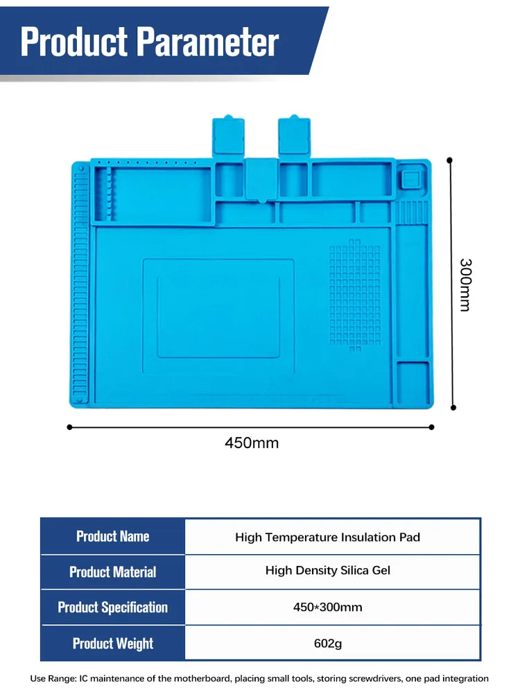 Blu grande 450x300mm elettronica riparazione isolamento Pad in silicone riparazione tappetino da lavoro BGA stazione di saldatura resistente al calore piattaforma da scrivania