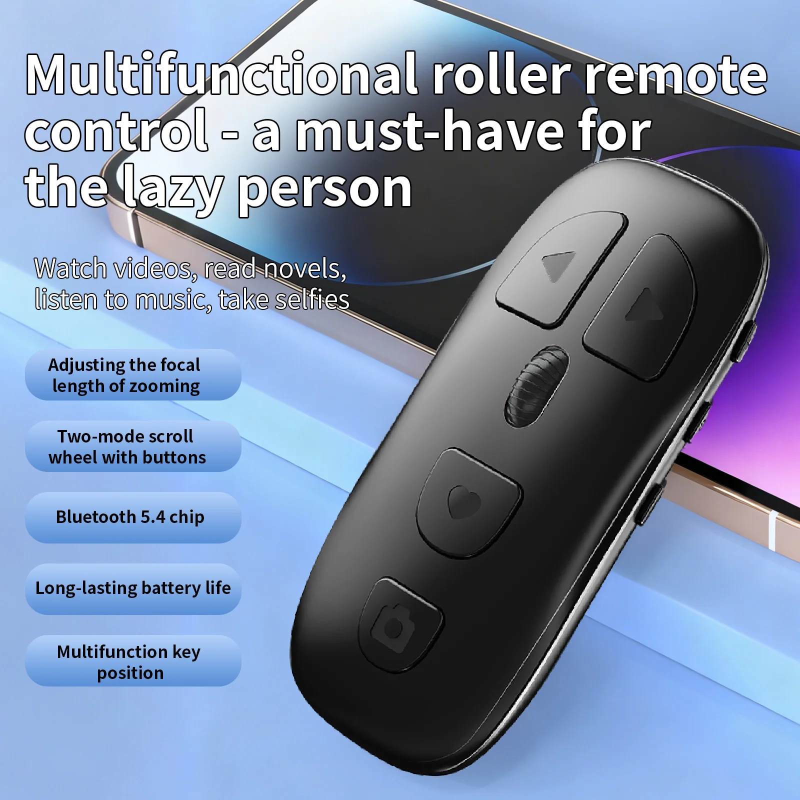 Cell Phone Finger Ring Bluetooth-Compatible Remote Control,Selfie Video Remote Controller, Automatic Page Turner