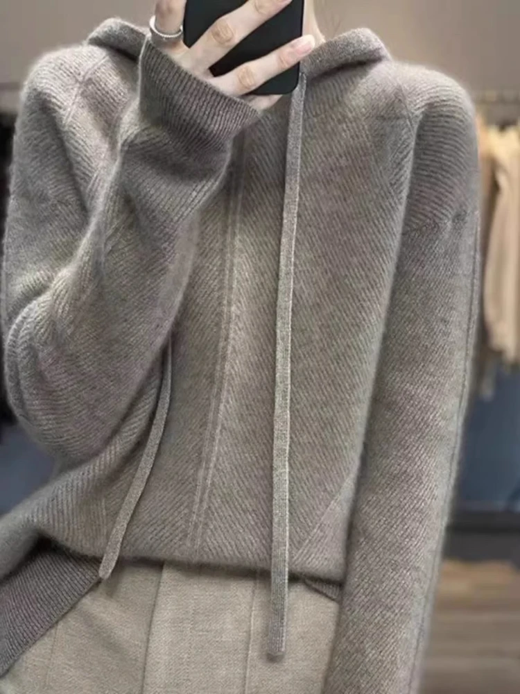 

Шерстяная вязаная шапка Erdos для женщин на осень-зиму, универсальная, с завязками, в стиле свитшота, для повседневной носки