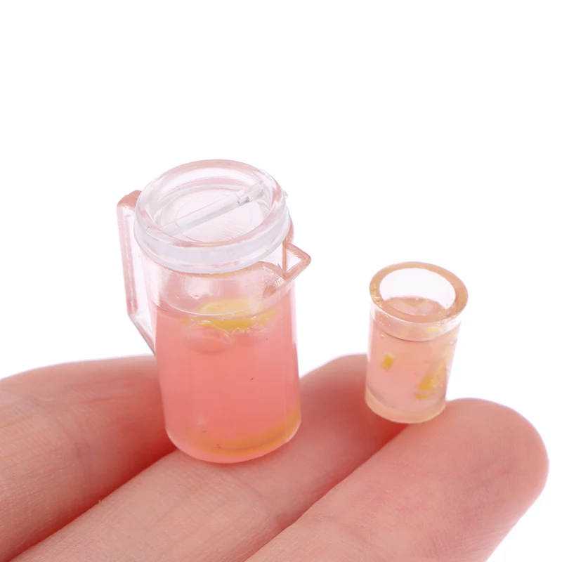 1Set 1/12 Scale Dollhouse Miniature Food Fruit Juice Milk Jug Kettle With Cup Play Model Ornament Doll House Decorative Toys-Toy