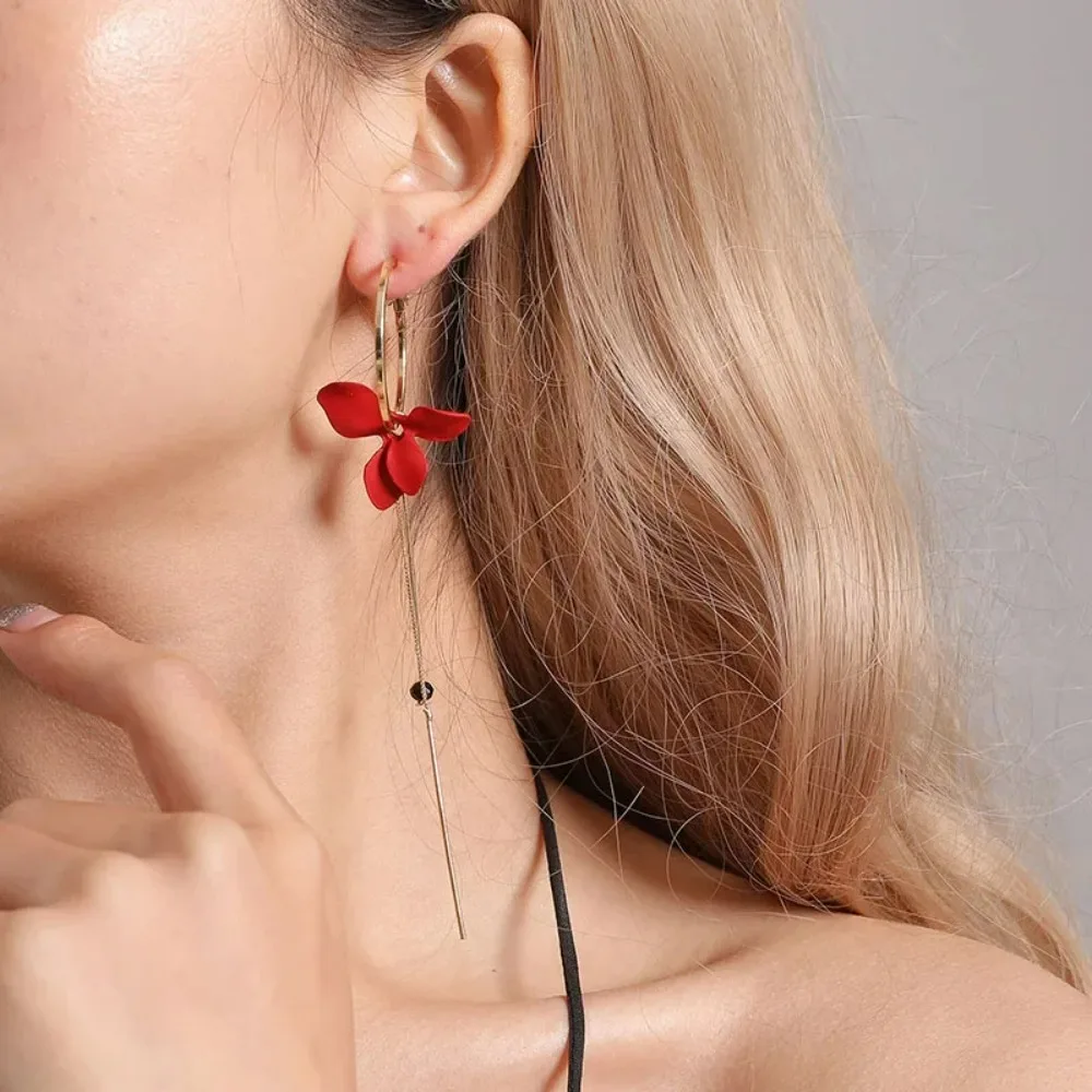 Fashion Flower Women Dangle Earrings Golden Big Circle Three Color Spray Paint Asymmetrical Drops GiftS
