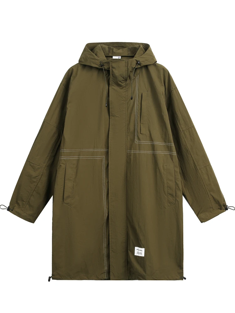 

Devilray Autumnal Outdoor Functional Windproof Water Resistant Long Hooded Jaet Wrinkles Slightly Youth Faion Loose Fit