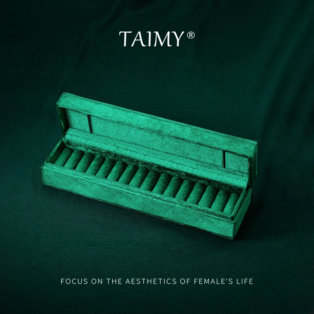 TAIMY Green Velvet Jewelry Box Travel Rings necklaces Storage Box With Lid Custom Logo Jewelry Case Jewelry Organizer Display
