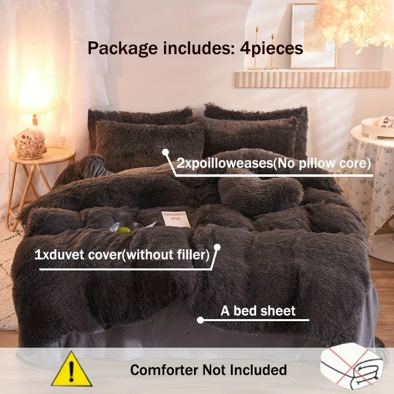 Winter Water Fox Fur Four-Piece Bedding Set 1 Bed Sheet 1 Quilting seam blanket 2 Pillowcase,Soft and Comfortable Crystal Velvet