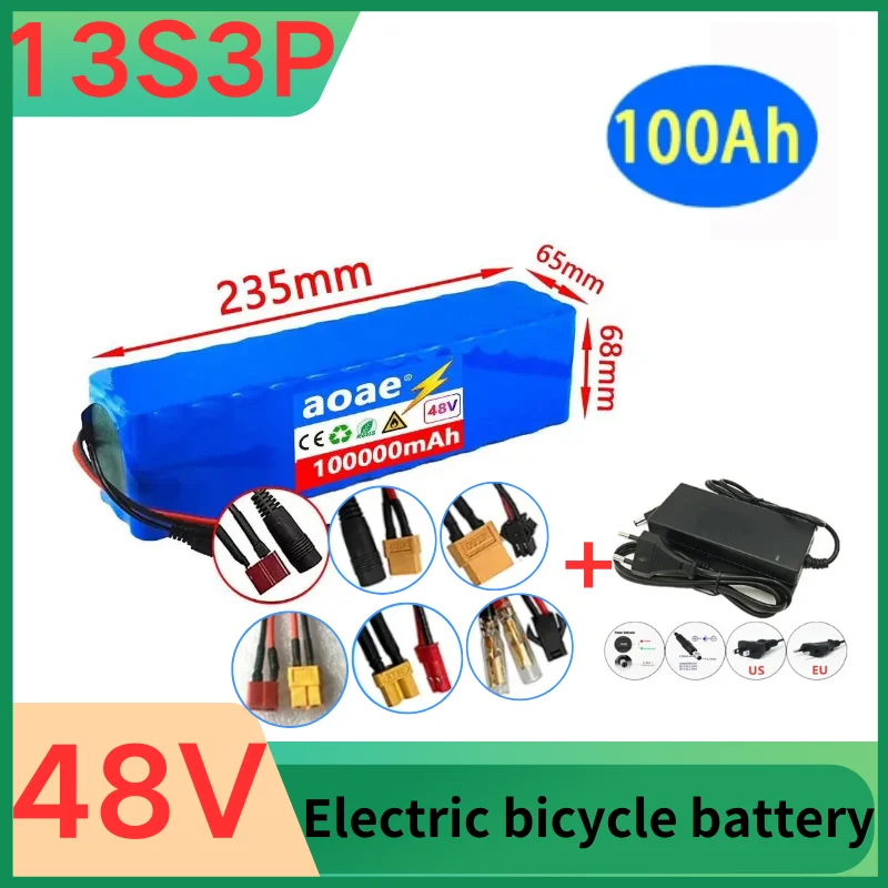 

48V Lithium Ion Battery Pack 100000Ah 13S3P Rechargeable Batteries For 54.6v E-bike Electric Bicycle Scooter With BMS+Charger