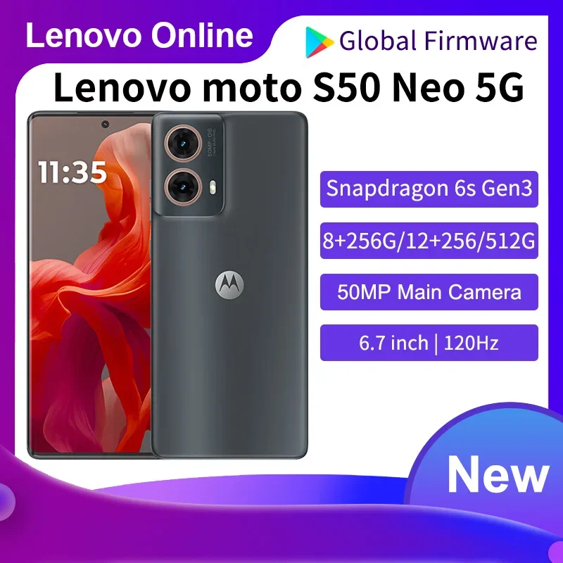 Global rom MOTOROLA Lenovo Moto S50 Neo 5G Phone 120Hz Smartphone 5000mAh 6.7-inch 50 Megapixel Snapdragon 256GB/512GB Android