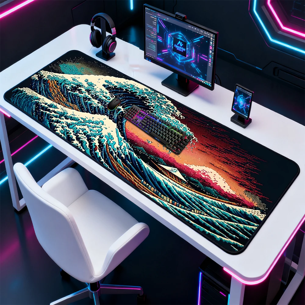 Japanese Mouse Mat Large Gaming Table Mat 120x60 Tsunami Mousemat Very Thick Mousepad Deskmat Scenic Sunset Ocean Playmat