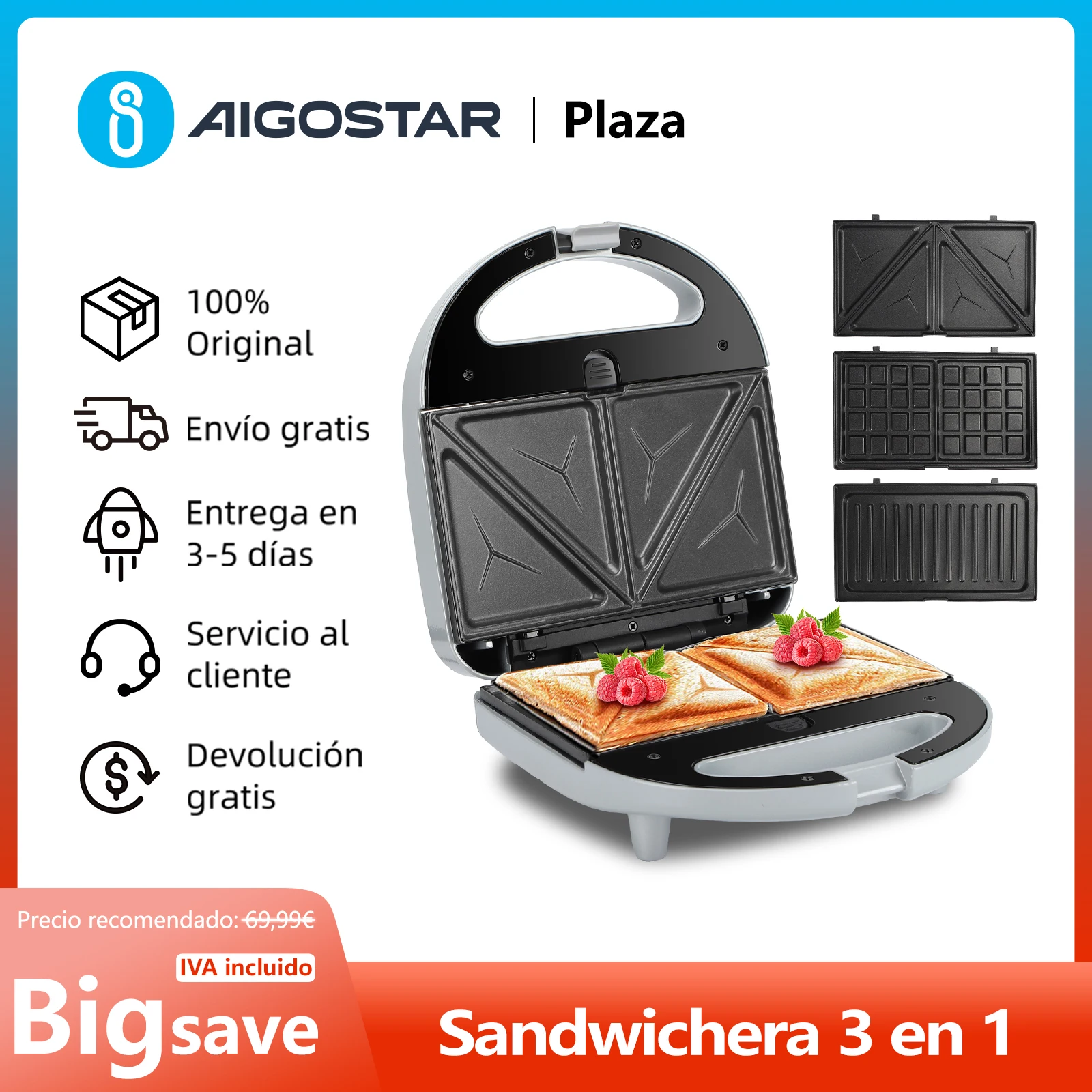 Panini 3 in 1 Sandwich Maker: Electric Sandwich Maker, Grill and Waffle