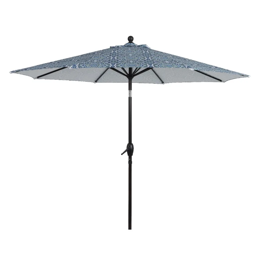 

9' Blue and Green Medallion Patio Umbrella with Crank Lift and 3-Position Tilt for Outdoor Shade and Comfort