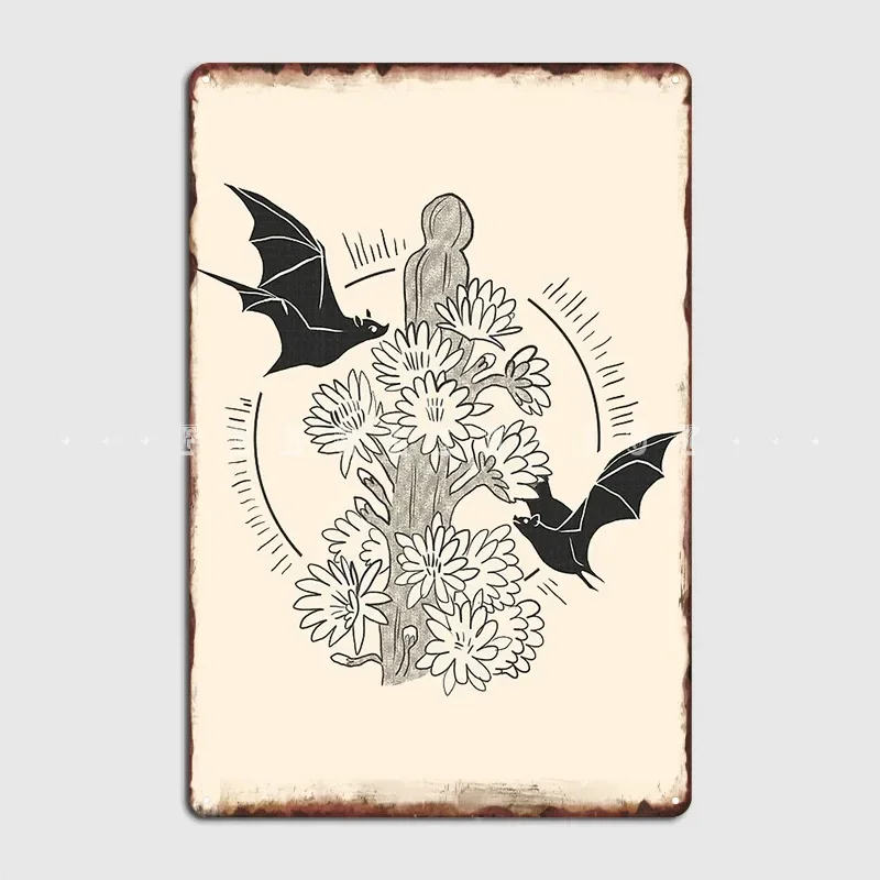 Night Bloom Bat Metal Plaque Poster Wall Cave Pub Garage Designing Plaques Tin Sign Poster
