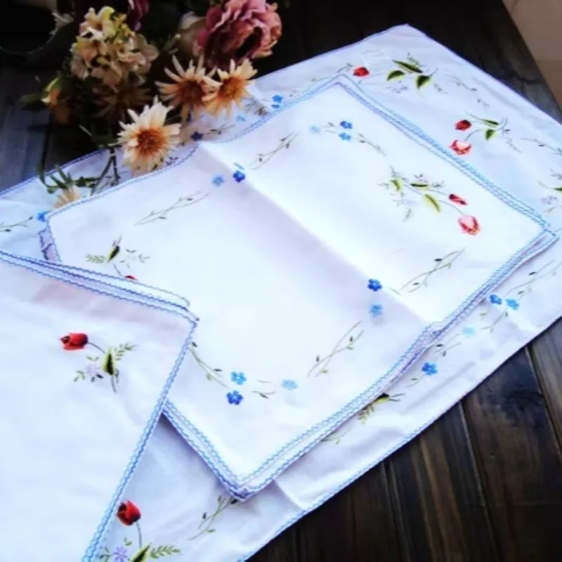 2PCS 30X45CM Pure Cotton Hand Embroidered Fabric Placemat Table Flag Napkin American Retro Pastoral Cotton Handkerchief