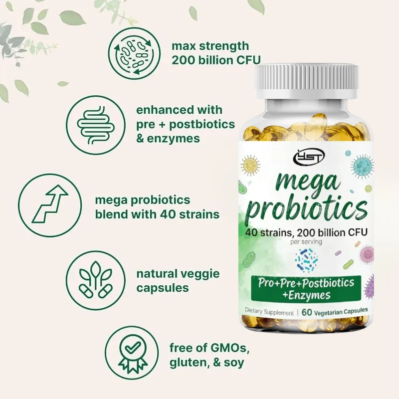 Probiotics with 200 Billion CFU Capsules Containing Prebiotic Digestive Enzymes | Intestinal, Immune, and Digestive Health
