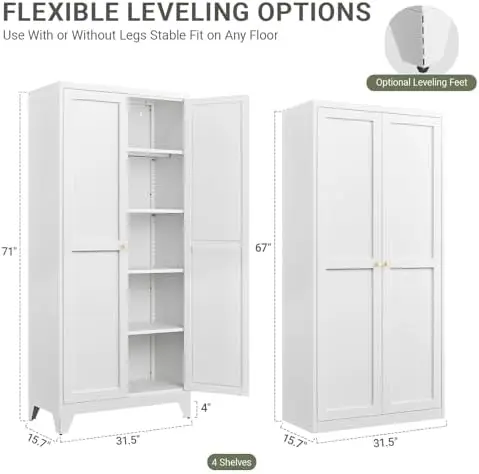 Metal Freestanding Pantry Kitchen Storage Cabinet with Doors and Shelves | 2 Door with Magnetic Closure,71