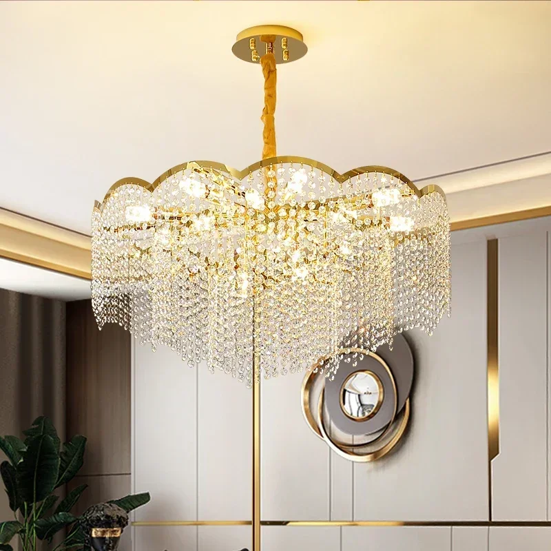 

GHJUYIOL Modern Luxury Crystal Tassels Golden Ceiling Chandelier Lampen For Living Room Dinning Room Home Decor Lustre Hanging L