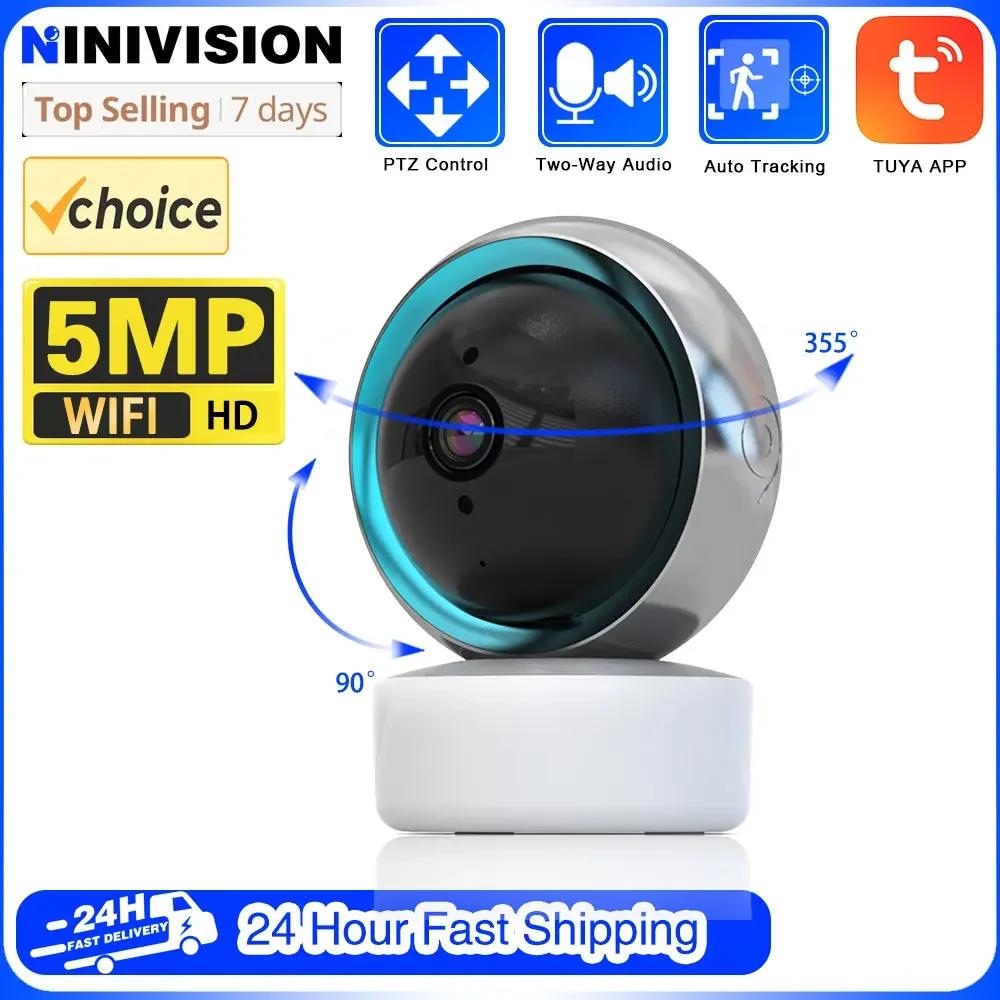 

Tuya WIFI PTZ 5MP Baby Monitor Auto Track Indoor Plug And Play Portable Smart Life Home Mini Two Way Audio Security Protection