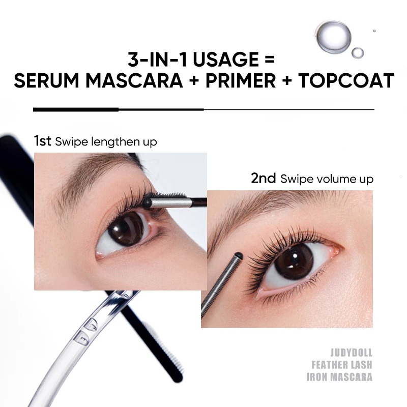 JUDYDOLL Feather Lash Iron Mascara 4th Gen Dual-Wing Serum Mascara Lengthening Volumizing Curling Precision Brush Nourishing