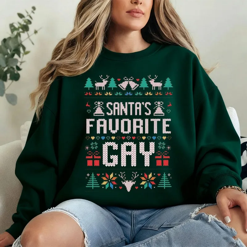 سويت شيرت المفضل للمثليين من سانتا للجنسين - سترة مضحكة لعيد الميلاد القبيحة LGBTQ للخريف والشتاء بغطاء للرأس حراري مريح #3