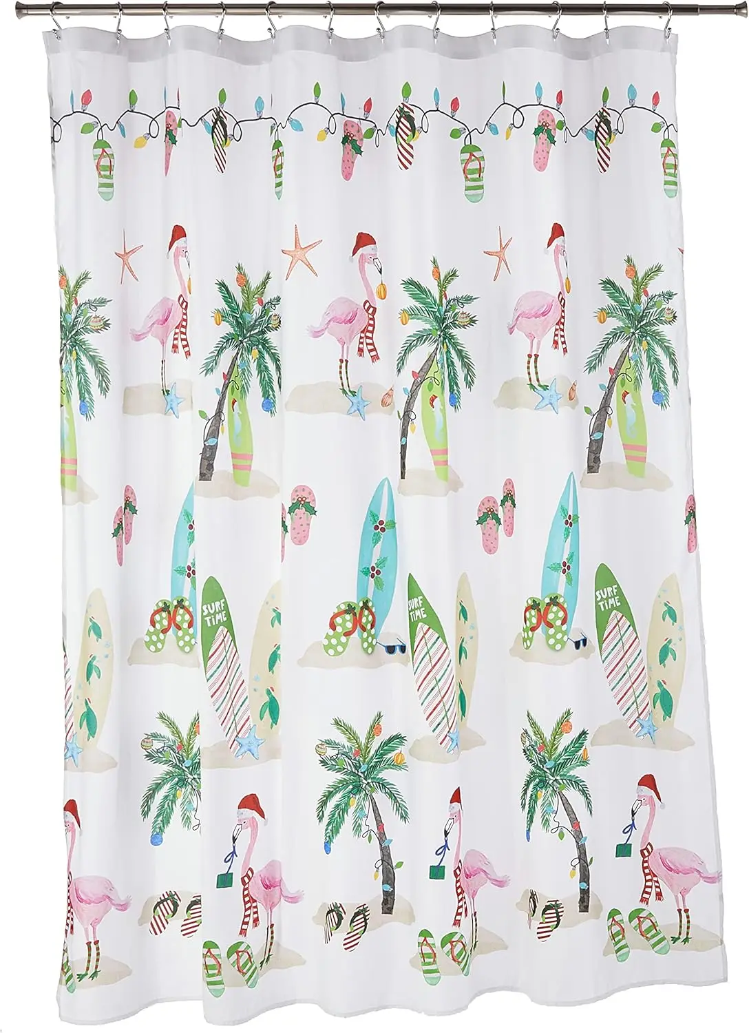 

- Тканевая занавеска для душа, праздничный декор для ванной комнаты (коллекция Фламинго Джингл, 72 дюйма)