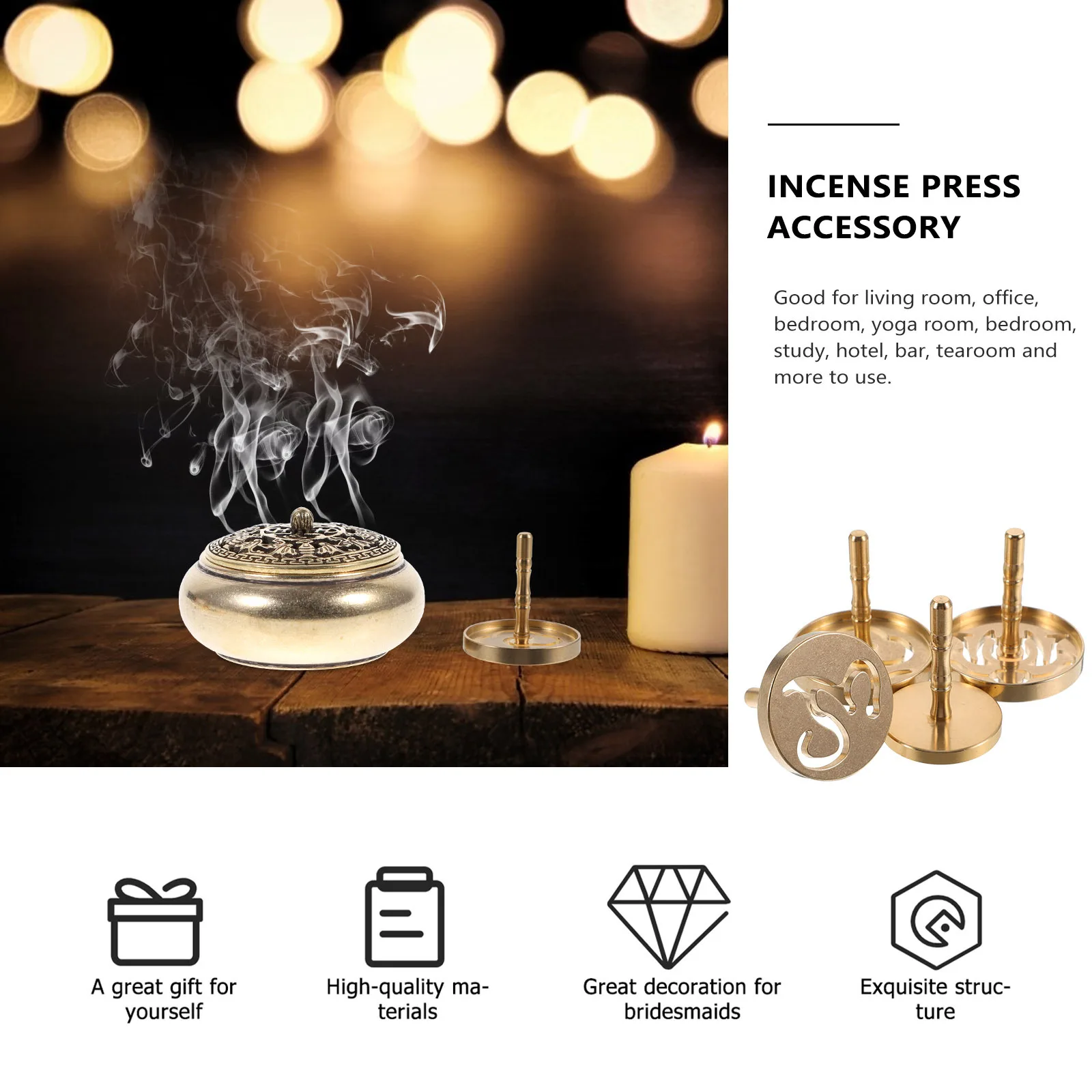 

4pcs Incense Press Mold Creative Pattern Copper Diy Tool Shaping Ash Press Molds For Home Office Yoga Room Non Slip