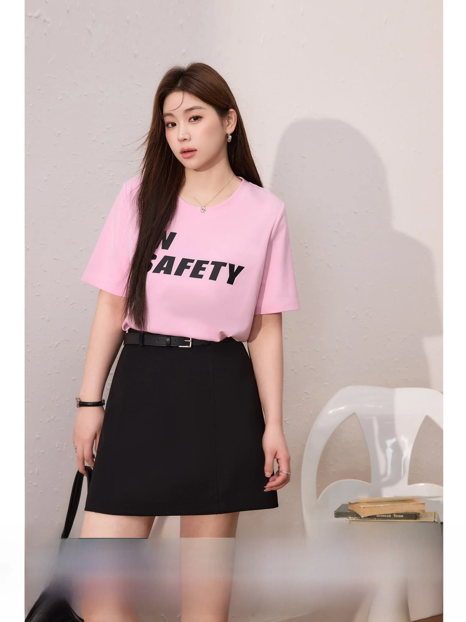 

Blue Language plus Size Casual Loose ort Sve T-irt High Waist Slim A-Line Skirt Summer New One Set of Outfit