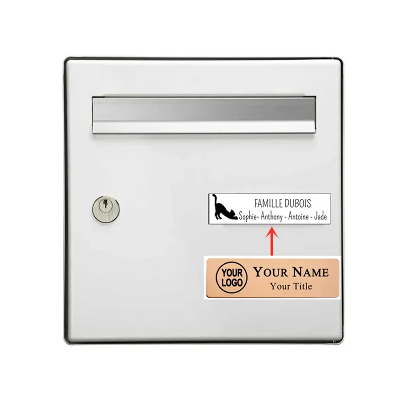 New Personalized Adhesive Mailbox Badges Stainless Steel 7*2cm Brooch Engrave Name Text Double Sided Plate Magnet ID Door Tag