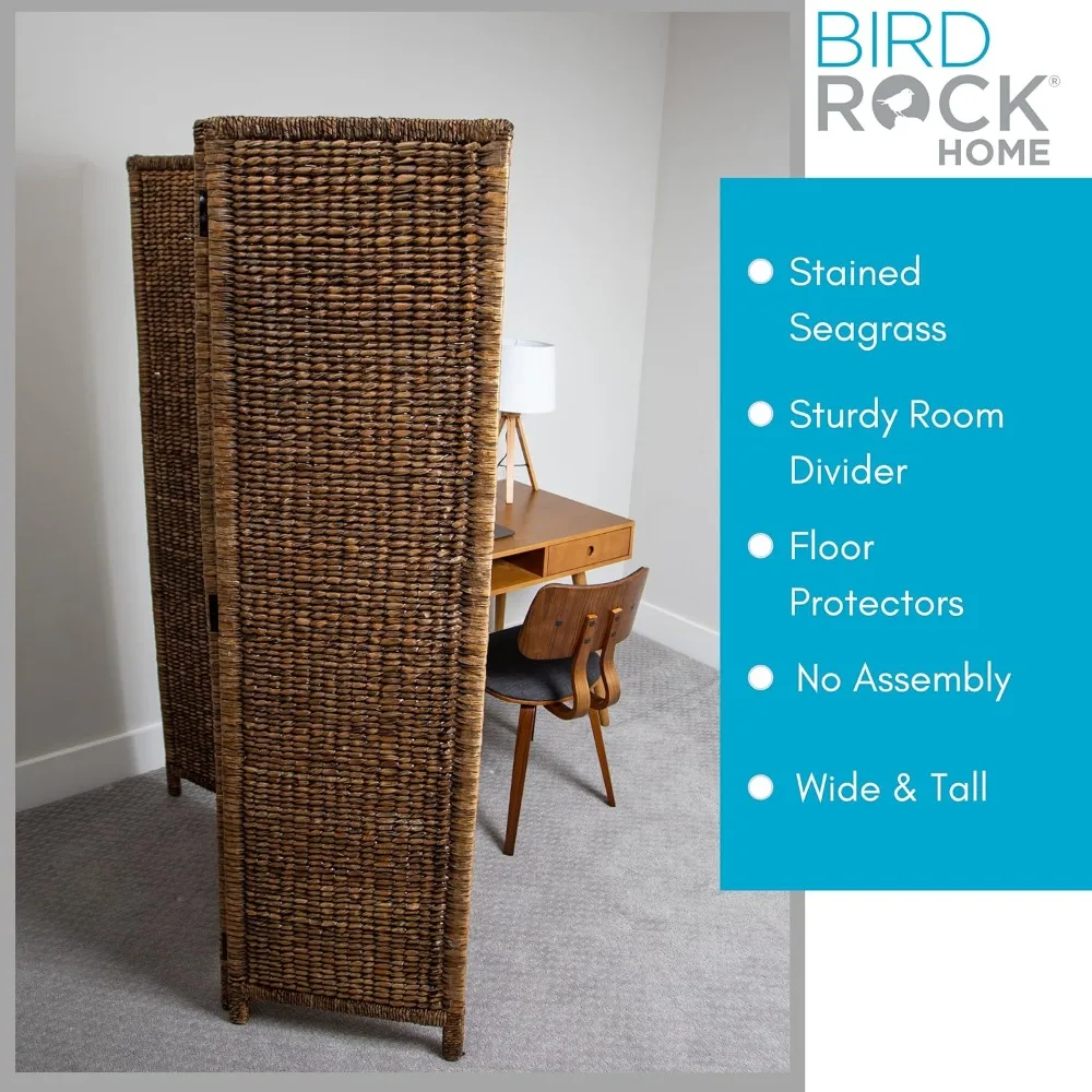 3 Panel Seagrass Room Divider Brown Wash Folding Sections Partition Screen - Hand Woven Abaca Home Decor，free Shipping