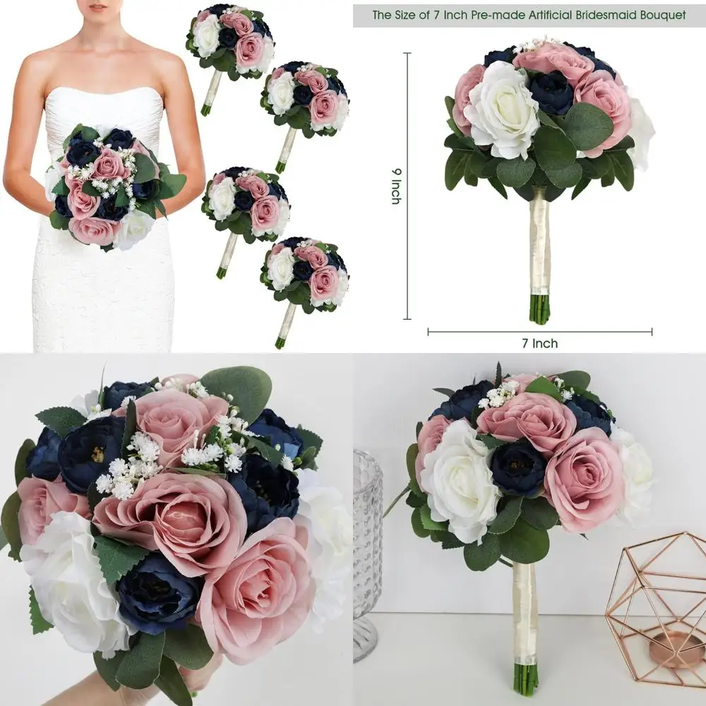 مجموعة باقات زهور وصيفة العروس الاصطناعية مقاس 11 بوصة مكونة من 4 قطع لحفلات الزفاف، باقات ملونة مغبرة مثالية للاحتفال وحفلات الزفاف #1