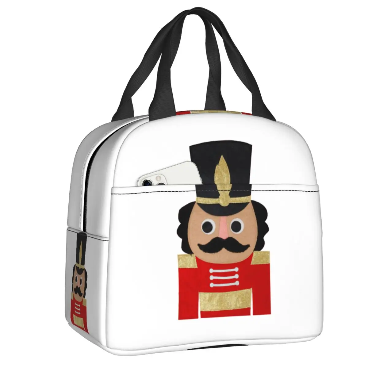 Custom Cartoon Soldier Toy Christmas Nutcracker Insulated Lunch Bags for Outdoor Picnic Waterproof Cooler Thermal Lunch Box