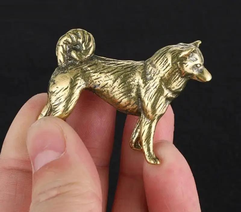 

Brass Husky Dog Figurine Small Animal Statue Table Office Home Decoration Toy
