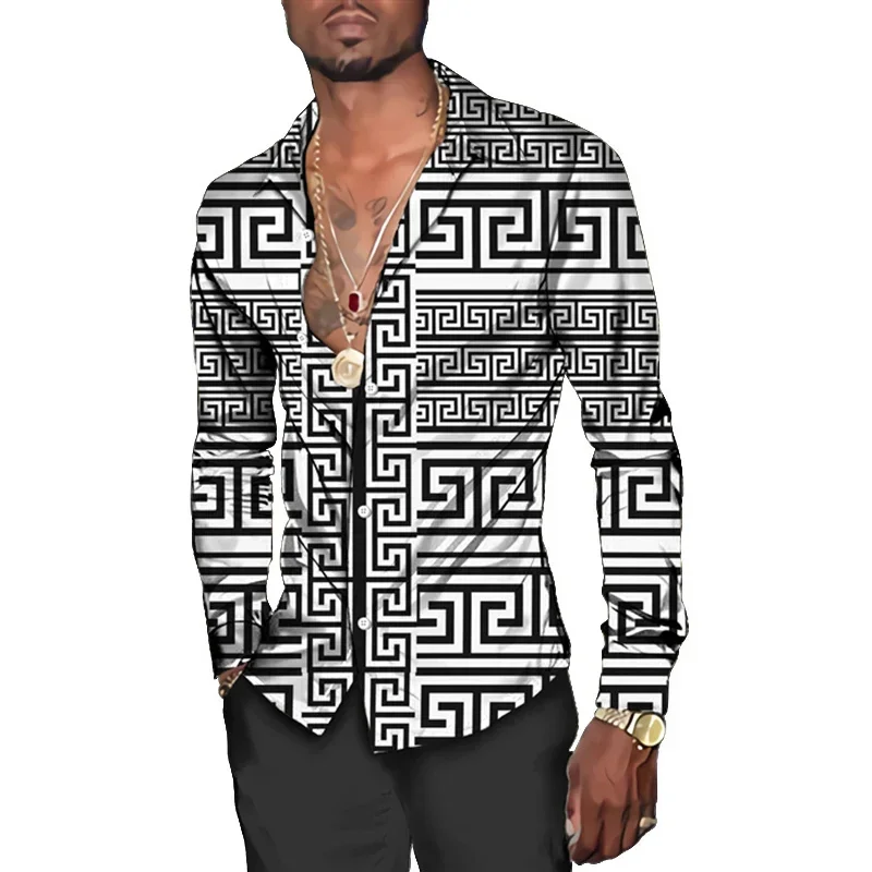 

2023 New Long Sleeve Shirt 3D Print Graphics Holiday Party Men's Shirt Long Sleeve Top Fashion Casual Lapel Cardigan man