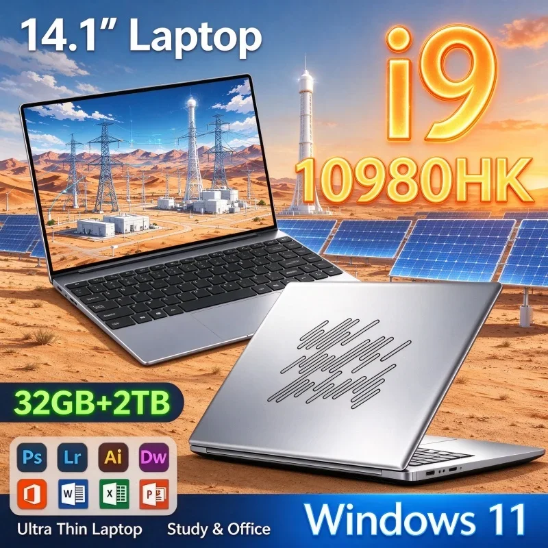 14.1 Inch Portable Laptop Intel Core I9-10980HK 32GB RAM 1TB/2TB SSD Windows11 Ultra Thin Notebook For Office Work Home Learning