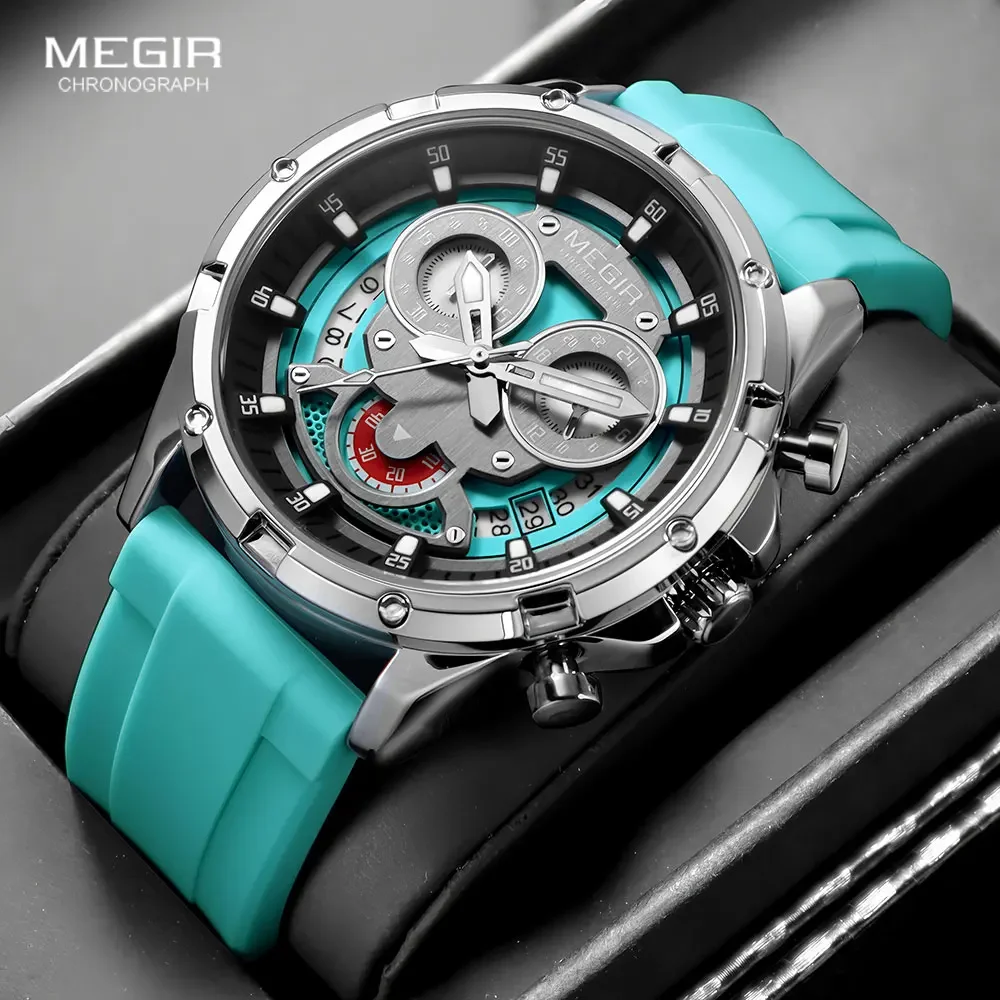 

MEGIR 2248 Fashion Men's Creative Quartz Watch Silicone Strap Personalized Calendar Waterproof Chronograph Watches for Man Reloj