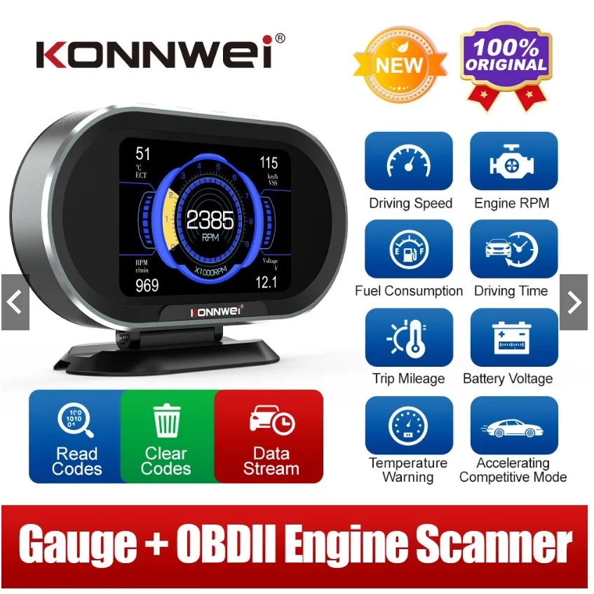 KONNWEI KW206 OBD2 Digital Display Meter Auto Speed Fuel Consumption Temperature Monitor Universal OBDII Diagnostic Scanner
