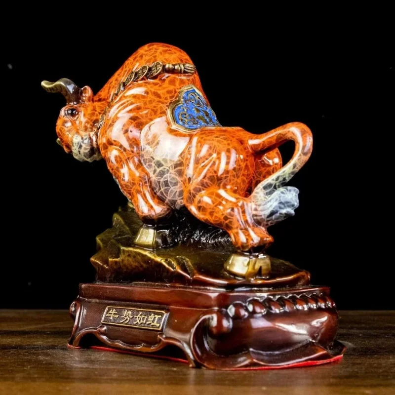 Painted Brass Ox Figurine - Zodiac Ox, Prosperous and Wealthy Ox, Auspicious Ornament, Gift, Home Living Room Craft